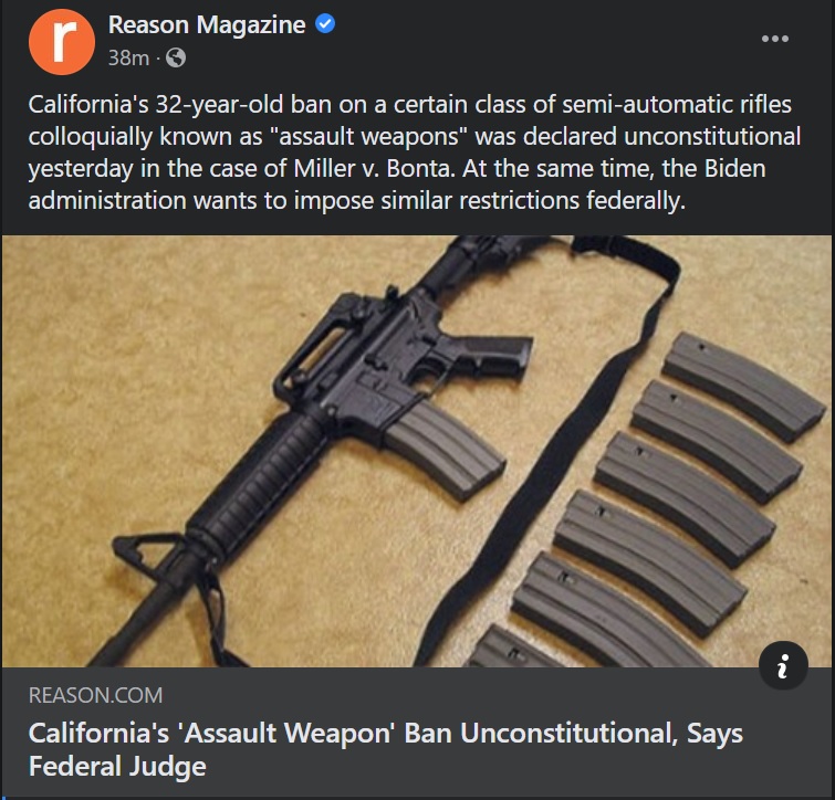 California Assault Weapon Ban Declared UnConstitutional